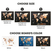 3D Wooden Triptych World Map Gold - Premium Wall Art Masterpiece