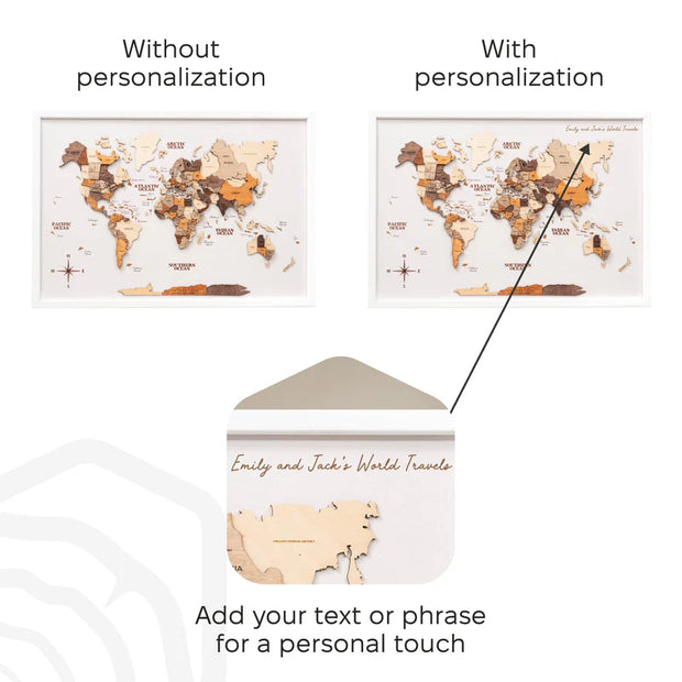 3D Wooden Triptych World Map Gold - Premium Wall Art Masterpiece