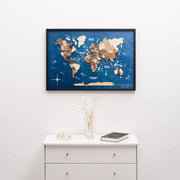 3D Wooden Triptych World Map Gold - Premium Wall Art Masterpiece