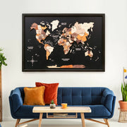 3D Wooden Triptych World Map Gold - Premium Wall Art Masterpiece