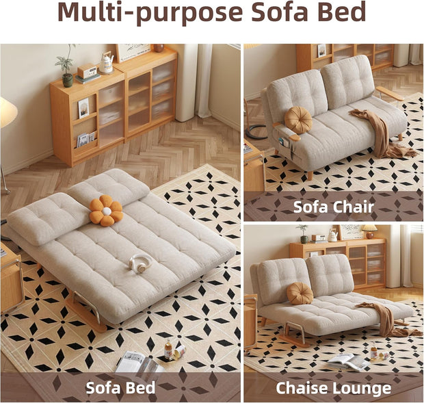 Convertible Chair Bed - 5-in-1 Sleeper Sofa with Storage & Solid Wood Frame