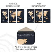 3D Wooden Triptych World Map Gold - Premium Wall Art Masterpiece