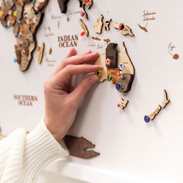 3D Wooden Triptych World Map Gold - Premium Wall Art Masterpiece