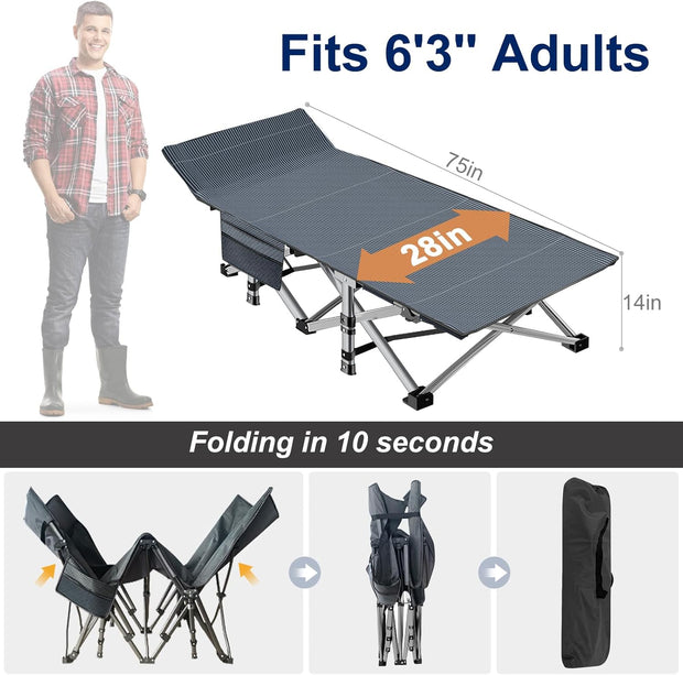 Heavy Duty Folding Camping Cot with Mattress - 800lb Capacity 🏕️✨