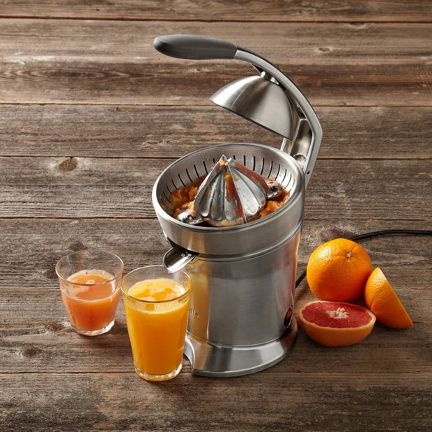 Automatic Electric Citrus Press - Silver Stainless Steel Juicer for Whole Fruits